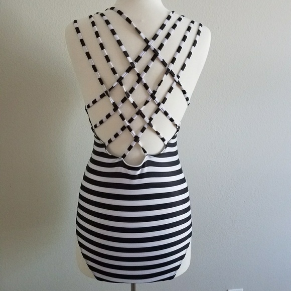 Nautical Cross Back Mono Stripe Swimsuit - Picture 4 of 4